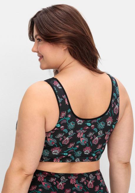 Sheego BH Ohne Bügel In Bustier-Form, Mit Spitzenborte - Tiefgrün Bedruckt Sheego