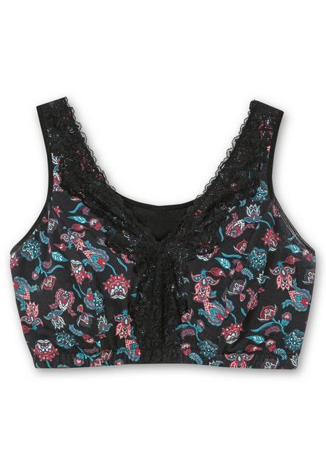 Sheego BH Ohne Bügel In Bustier-Form, Mit Spitzenborte - Tiefgrün Bedruckt Sheego