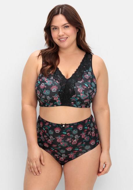 Sheego BH Ohne Bügel In Bustier-Form, Mit Spitzenborte - Tiefgrün Bedruckt Sheego