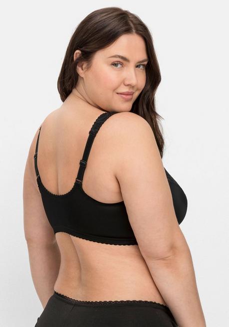 Sheego BH Ohne Bügel Mit Floraler Spitze, Vorderverschluss - Schwarz Sheego