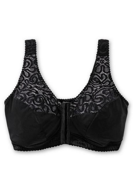 Sheego BH Ohne Bügel Mit Floraler Spitze, Vorderverschluss - Schwarz Sheego