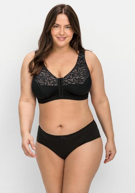 Sheego BH Ohne Bügel Mit Floraler Spitze, Vorderverschluss - Schwarz Sheego