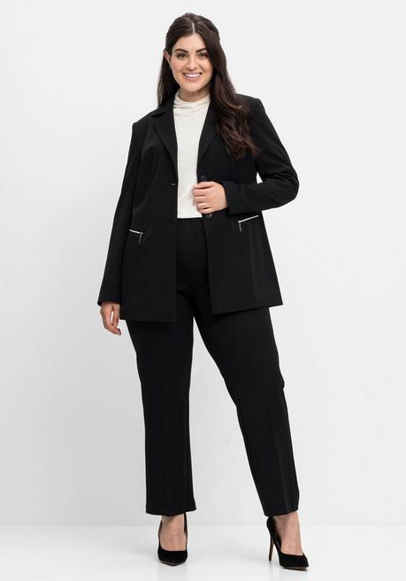 Sheego Blazer Mit Reißverschluss-Taschen - Schwarz Sheego
