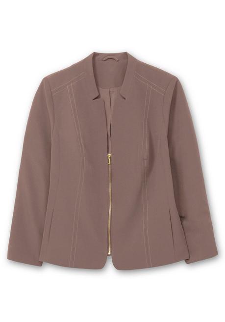 Sheego Blazer Mit Stehkragen Und Kontrast-Zipper - Dunkeltaupe Sheego