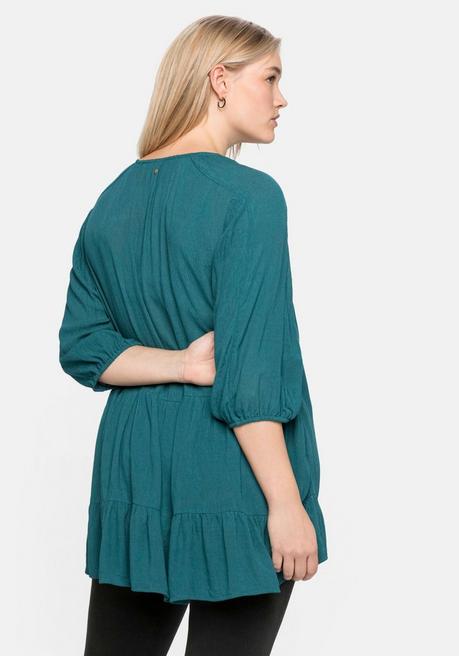 Sheego Bluse Aus Crêpe, Mit Volants Am Saum - Dunkelpetrol Sheego