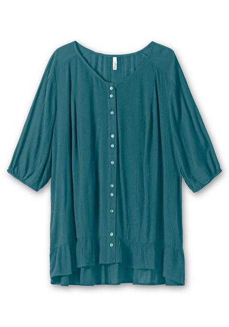 Sheego Bluse Aus Crêpe, Mit Volants Am Saum - Dunkelpetrol Sheego