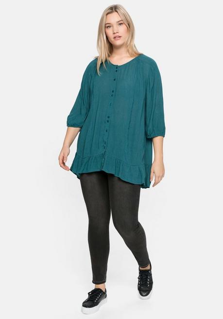 Sheego Bluse Aus Crêpe, Mit Volants Am Saum - Dunkelpetrol Sheego