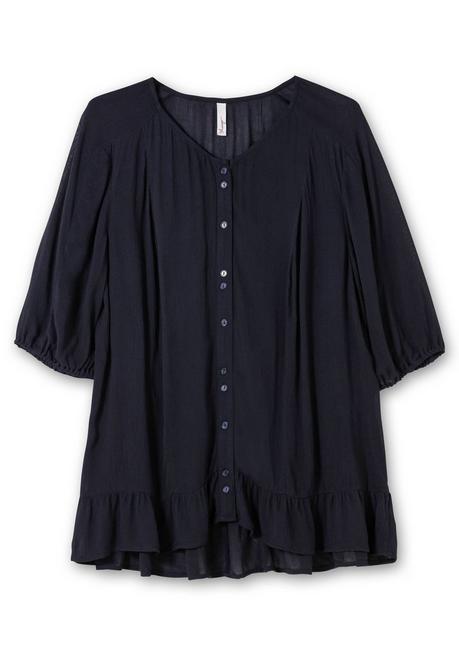 Sheego Bluse Aus Crêpe, Mit Volants Am Saum - Tiefblau Sheego