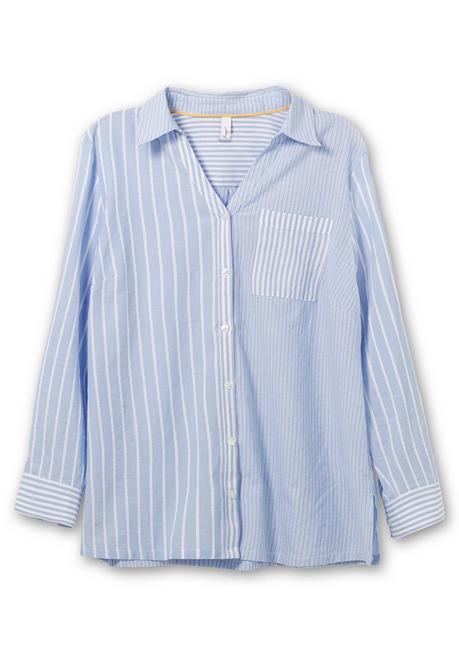 Sheego Bluse Im Streifen-Mix, Mit Brusttasche - Mittelblau Gestreift Sheego