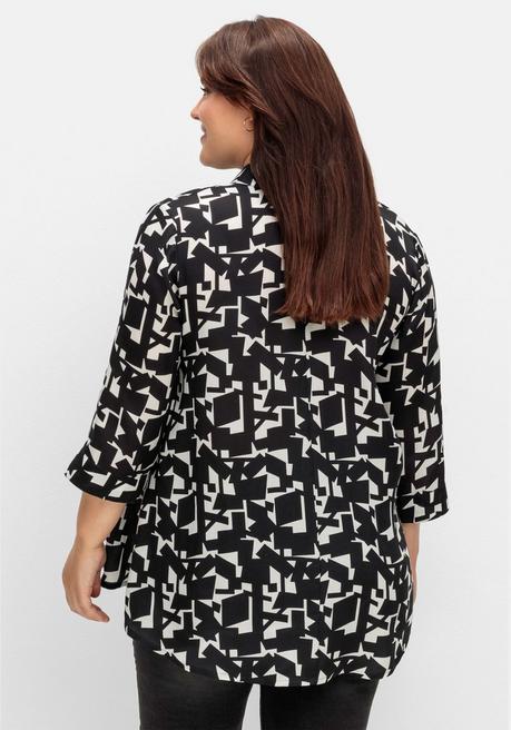 Sheego Bluse In A-Linie, Mit Grafischem Print Und 3/4-Arm - Schwarz-weiß Gemustert Sheego