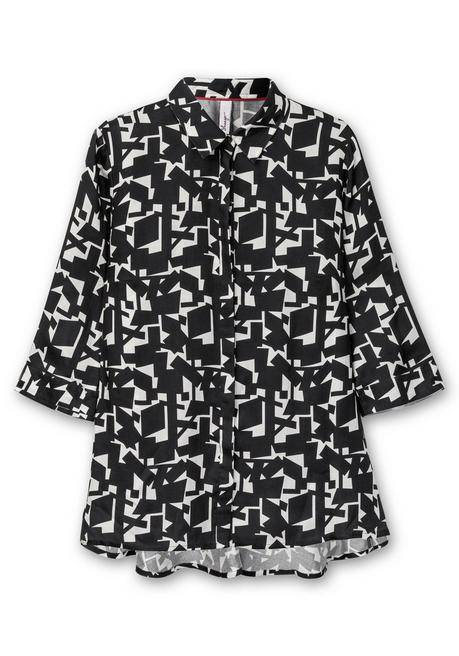Sheego Bluse In A-Linie, Mit Grafischem Print Und 3/4-Arm - Schwarz-weiß Gemustert Sheego