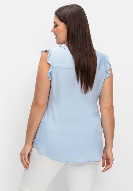Sheego Bluse In ärmelloser Form Mit Volants, Aus Viskose - Mittelblau Sheego