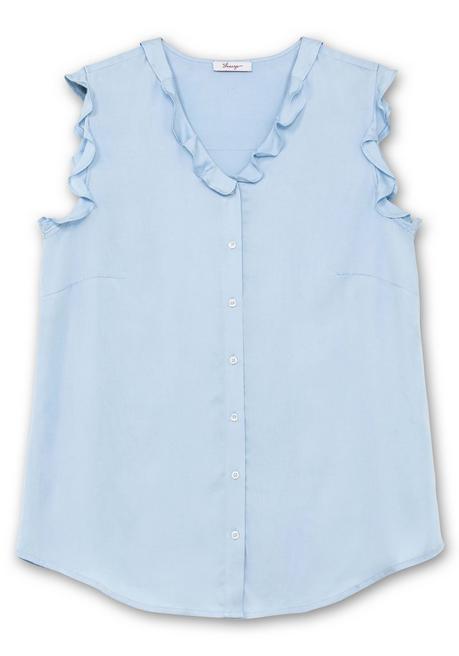 Sheego Bluse In ärmelloser Form Mit Volants, Aus Viskose - Mittelblau Sheego