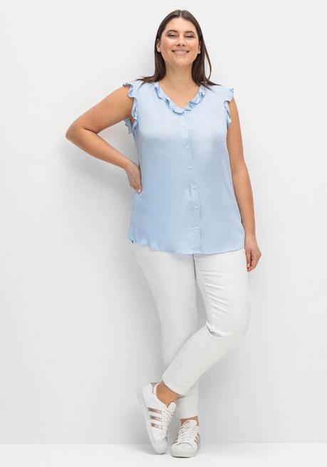 Sheego Bluse In ärmelloser Form Mit Volants, Aus Viskose - Mittelblau Sheego