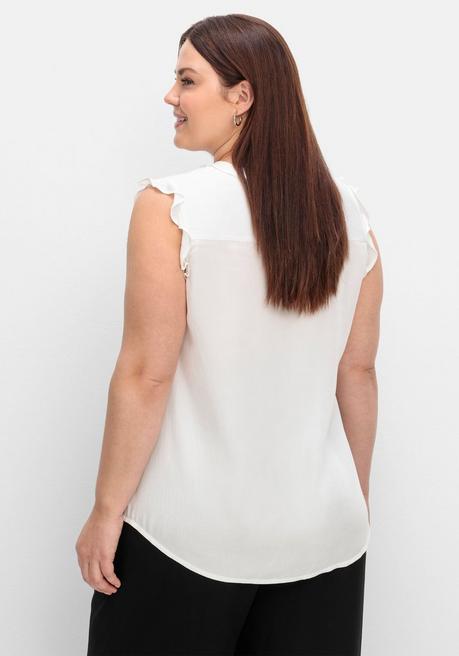 Sheego Bluse In ärmelloser Form Mit Volants, Aus Viskose - Weiß Sheego