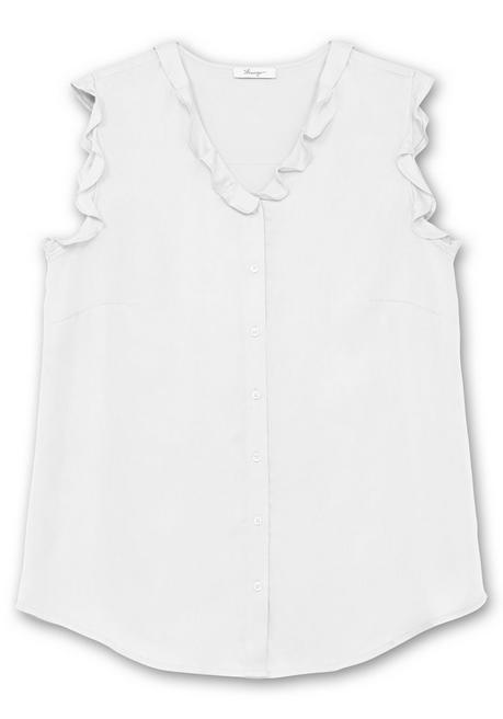 Sheego Bluse In ärmelloser Form Mit Volants, Aus Viskose - Weiß Sheego