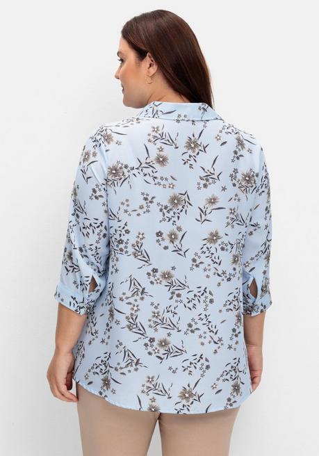 Sheego Bluse In Leichter A-Linie, Mit Floralem Print - Hellblau Gemustert Sheego