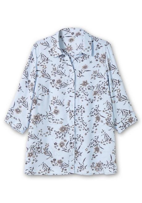 Sheego Bluse In Leichter A-Linie, Mit Floralem Print - Hellblau Gemustert Sheego
