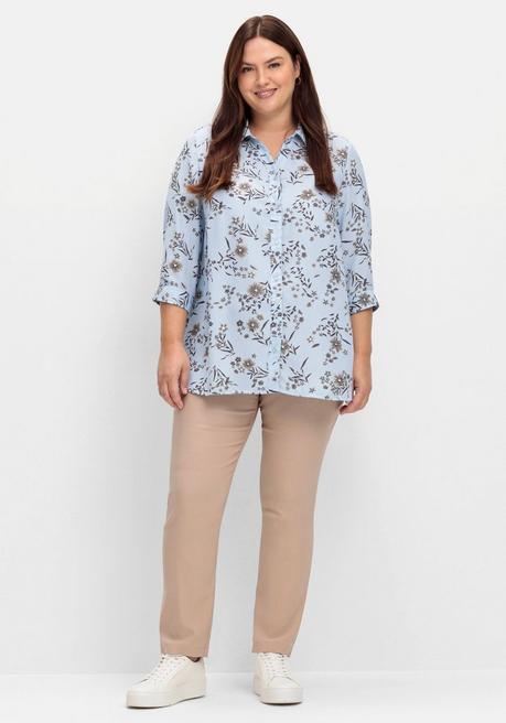 Sheego Bluse In Leichter A-Linie, Mit Floralem Print - Hellblau Gemustert Sheego