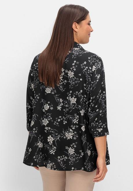 Sheego Bluse In Leichter A-Linie, Mit Floralem Print - Schwarz Gemustert Sheego