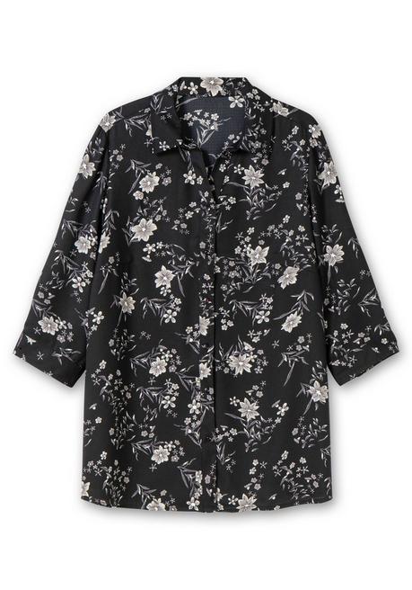 Sheego Bluse In Leichter A-Linie, Mit Floralem Print - Schwarz Gemustert Sheego