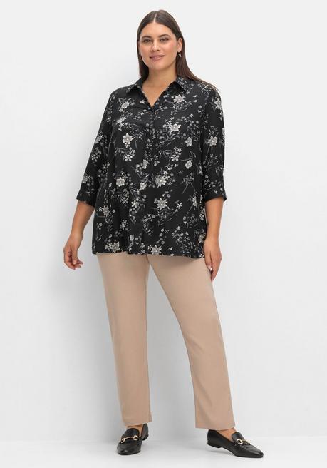Sheego Bluse In Leichter A-Linie, Mit Floralem Print - Schwarz Gemustert Sheego