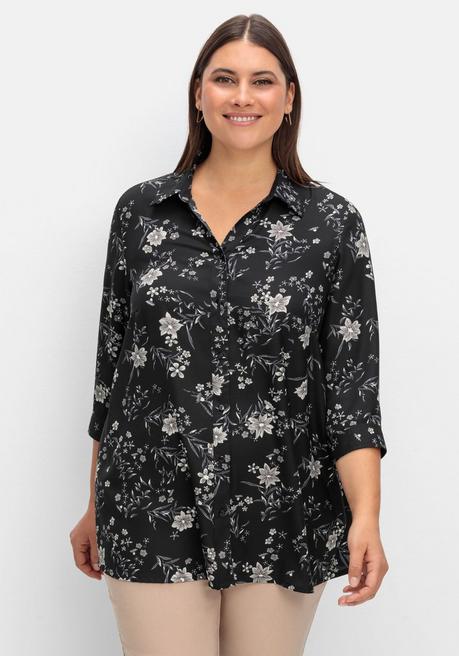 sheego Bluse in leichter A-Linie, mit floralem Print - schwarz gemustert sheego