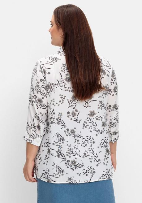 Sheego Bluse In Leichter A-Linie, Mit Floralem Print - Weiß Gemustert Sheego