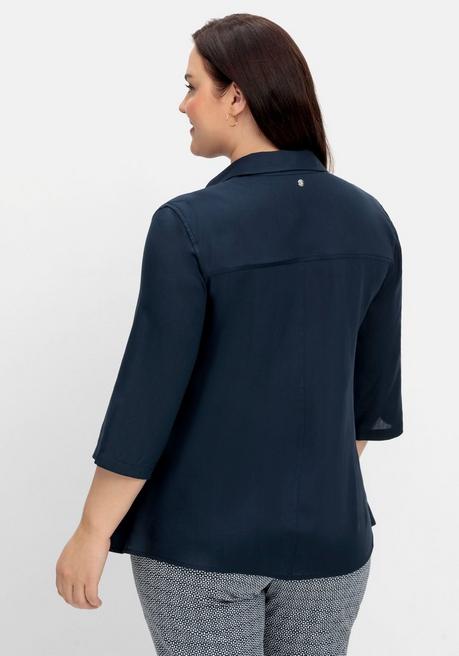 Sheego Bluse In Wickeloptik, Mit 3/4-Arm - Nachtblau Sheego
