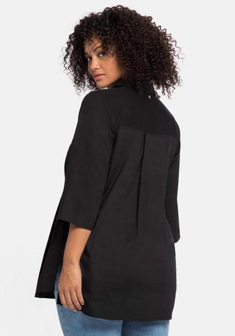 Sheego Bluse Mit 3/4-Arm Und Dekorativen Falten - Schwarz Sheego