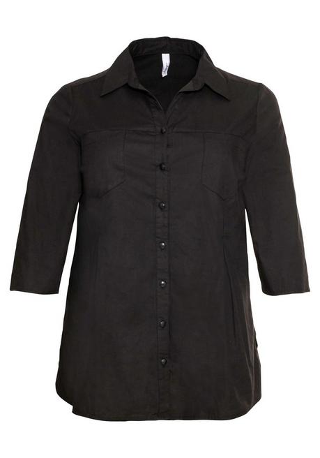 Sheego Bluse Mit 3/4-Arm Und Dekorativen Falten - Schwarz Sheego