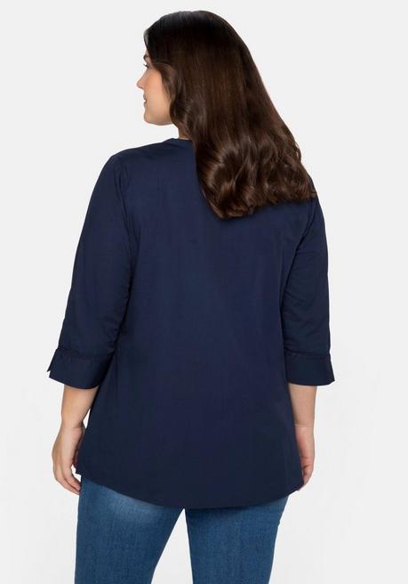 Sheego Bluse Mit 3/4-Arm, V-Ausschnitt Und Spitze - Marine Sheego