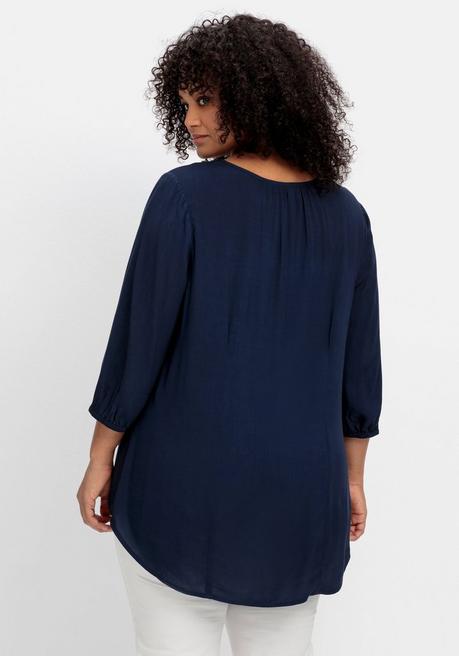 Sheego Bluse Mit Angekräuseltem Rundhalsausschnitt - Nachtblau Sheego