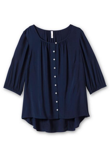 Sheego Bluse Mit Angekräuseltem Rundhalsausschnitt - Nachtblau Sheego