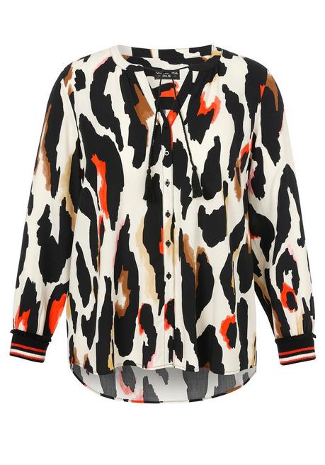 VIA APPIA DUE Bluse mit Animal-Alloverdruck und Ringelbündchen - creme gemustert+schwarz sheego