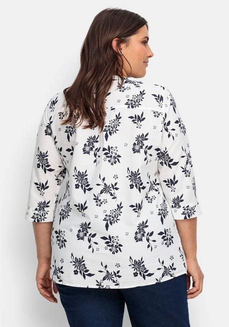 Sheego Bluse Mit Biesen Und Blumenprint - Weiß-nachtblau Sheego
