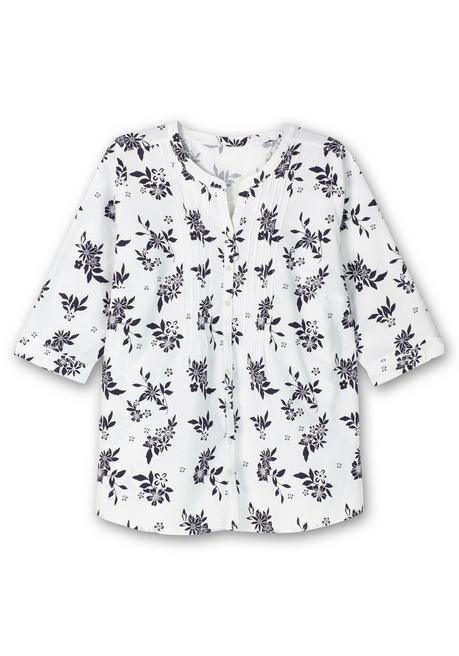 Sheego Bluse Mit Biesen Und Blumenprint - Weiß-nachtblau Sheego