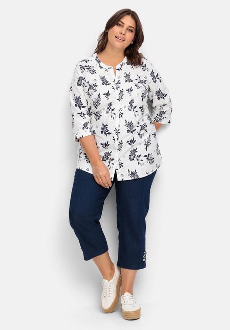 Sheego Bluse Mit Biesen Und Blumenprint - Weiß-nachtblau Sheego