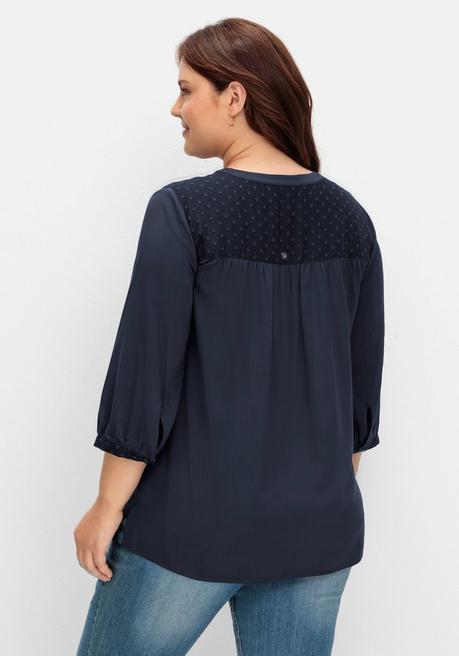 Sheego Bluse Mit Chiffonpasse Und Häkeldetails - Nachtblau Sheego