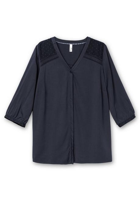 Sheego Bluse Mit Chiffonpasse Und Häkeldetails - Nachtblau Sheego