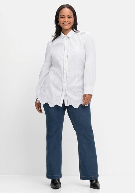 Sheego By Joe Browns Bluse Mit Floralen Stickereien Und Wellensaumkante - Weiß Sheego