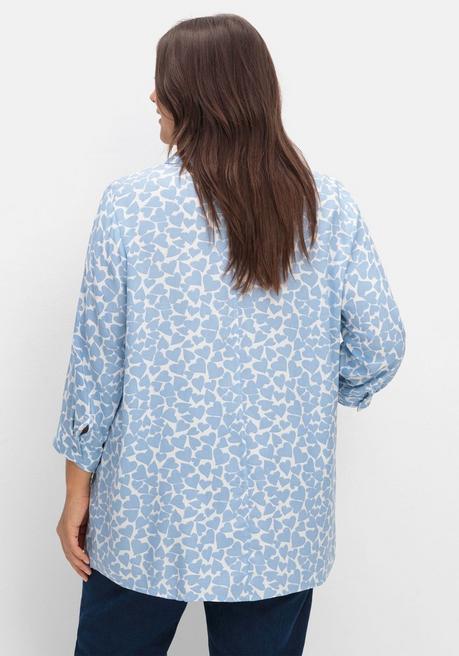 Sheego Bluse Mit Herz-Alloverprint Und 3/4-Ärmeln - Blau Gemustert Sheego