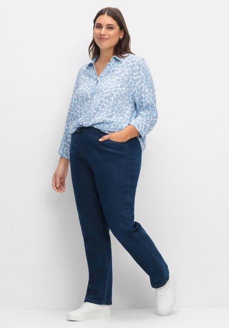 Sheego Bluse Mit Herz-Alloverprint Und 3/4-Ärmeln - Blau Gemustert Sheego