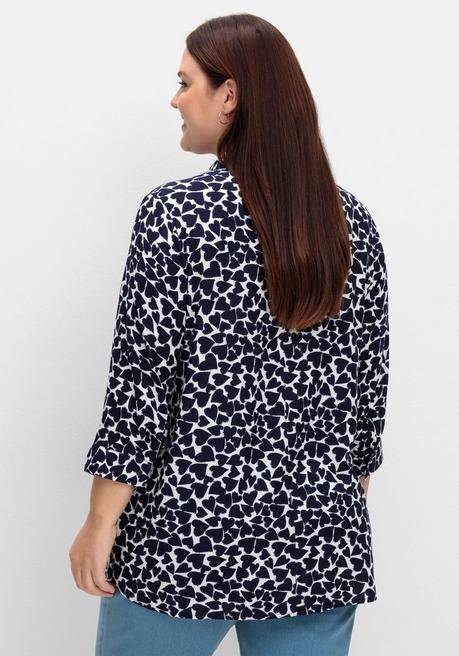 Sheego Bluse Mit Herz-Alloverprint Und 3/4-Ärmeln - Marine Gemustert Sheego