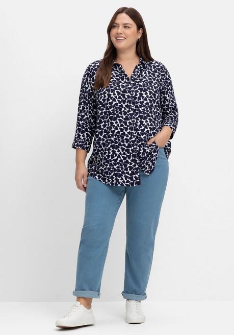 Sheego Bluse Mit Herz-Alloverprint Und 3/4-Ärmeln - Marine Gemustert Sheego