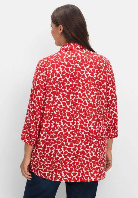Sheego Bluse Mit Herz-Alloverprint Und 3/4-Ärmeln - Rot Gemustert Sheego