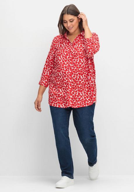 Sheego Bluse Mit Herz-Alloverprint Und 3/4-Ärmeln - Rot Gemustert Sheego