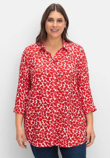 Sheego Bluse Mit Herz-Alloverprint Und 3/4-Ärmeln - Rot Gemustert Sheego