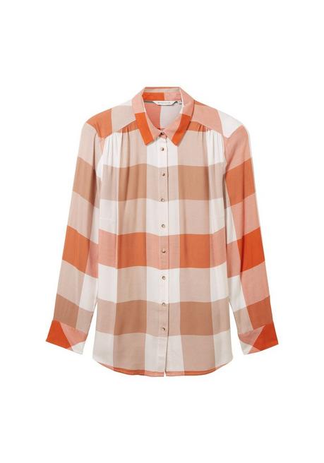 TOM TAILOR Plus Bluse Mit Karomuster, Aus Viskose - Orange Bedruckt Sheego