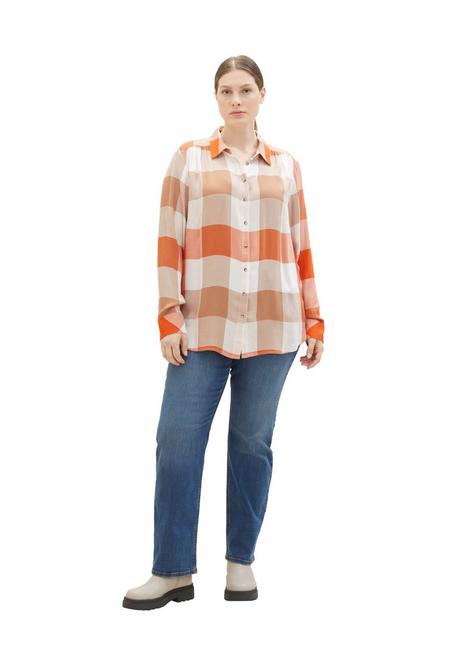 TOM TAILOR Plus Bluse Mit Karomuster, Aus Viskose - Orange Bedruckt Sheego